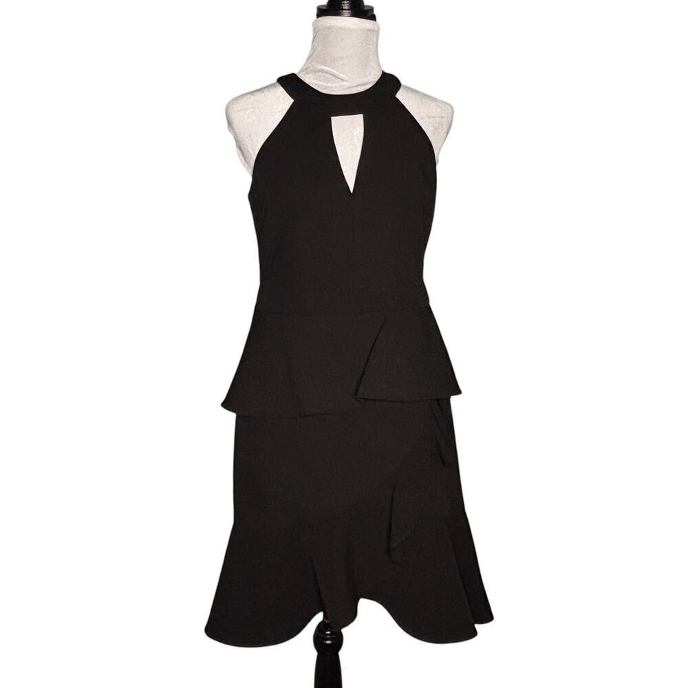 Adelyn Rae Halter Open Back Ruffle Dress Black Size Medium